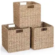 10.5 x 10.5in Cube Seagrass Storage Baskets, Wicker Storage Baskets for Shelv...