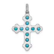 14k White Gold Turquoise and White Topaz Cross Pendant