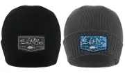 Salt Life Aqua Badge Beanie Mens Winter Cap/Hat - BLACK & GRAY - OSFM