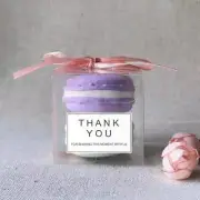 100x Clear Transparent Macaroon Party Hotel Wedding Favor Boxes Rose Gold Ribbon