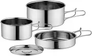 Outdoor Cookware Outdoor Pot Set Stainless Steel Camping Pot Portable Camping Foldable Handle Cooker Frying Pan Hiking Mess