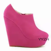 Women's Ankle Boots Suede Platform Round Toe Wedge Super High Heels Warm Shoes