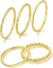 [TOBENY] 5PCS 14K Silver Rose Gold Plated Rings Stacking Rings for Women Teen Girls Stackable Plain Band Ring Knuckle Thin Rose Gold Ring Size 5-9