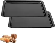 2 Pcs Black Carbon Steel Baking Trays, Large Rectangular Baking Sheet Pan, Nonstick Large Cookie Sheet Pan for Baking, Baking Sheet Set, Large Shallow Baking Sheet, Oven Trays Non Stick Set