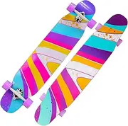 Sports Longboard Skateboard, 46" 8-Layer A-Level Maple Neon Double-Sided Pattern Lengthened Dance Board Suitable for Beginners Adults Adolescents Can Load 200kg