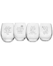 Susquehanna Glass Set of 4 Caturday Night Assortment Stemless Wine Tumblers