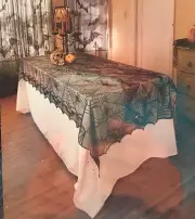 Gothic Black Lace Tablecloth Spider Web Bats Table Cloth Halloween Party Spooky