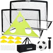 6x4 ft Kids Soccer Goals for Backyard Set of 2- Portable Pop Up Soccer Net for Backyard for Kids Toddler Youth, Soccer Training Equipment+ Soccer Goal Target, Ball and Cones, Outdoor Soccer Game