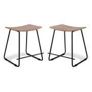 Set of 2 - Porter Nordberg Kitchen Low Stool 47cm - Black Frame - Natural Veneer Seat