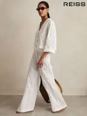 Reiss White Poppy Cotton Broderie Side-Tie Trousers (F49260) | $195