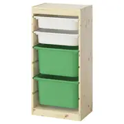 TROFAST storage combination with boxes, light white stained pine white/bright green, 44x30x91 cm