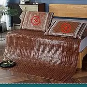 Snaweo Carbonised Mahjong Bamboo Mat, Foldable Sum mer Bed Mattress, Cool Sleeping Mat, Breathable Bamboo Bed Mat, Sum mer Mat for Bedroom Home School Dormitory(150x195cm/59x77in)