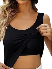 [Generic] Ribbed Tank Top for Women with Built-in Padded Bra Wide Strap Camisole Casual Comfy Summer Shelf Bra Cami Shirts