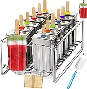 Stainless Steel Popsicle Mold Machine -ice pop molds bpa Free -ice Cream Mold pop molds with Wooden Sticks-ice pop Maker molds 12 Cavity Mold Stainless Steel