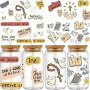 4 Sheets UV DTF Cup Wraps for 16 oz, Chirstian Stickers for Cup, Bible Decor, Decorations, Parties, Indoor, Home, Rub on Transfers for Mugs, Phone Cases, Scrapbooks, Glass (01 MIX)
