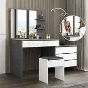 Dressing Table Set Makeup Vanity Mirrored Drawers Storage Grey Dresser Stool