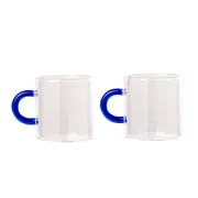 Leaf & Bean Coffee Mugs Set of 2 Two-Toned Coloured Tea Mug Clear/Blue 190ml