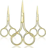 3 Pack Small Nose Scissors Facial Hair Trimming Mini Beauty Stainless Steel Grooming Pointed Scissor for Grooming Eyebrows, Nose, Mustache, Beard(Gold)