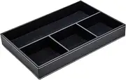 MoonSing Elegant Leather Valet Tray, Office Drawer Desk Storage Box, Men's Bedside Tray, Pocket Empty Organiser Box, for Keys, Phone, Wallet, Coins, Jewellery (Black)