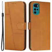 For Motorola Moto G22 Magnetic Pu Leather Stand Flip Cover Stitching Design Tpu Protect Inner Shell Wallet Phone Case With Strap