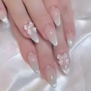 24pcs Sweet Cat Eye French Press on Nails Diamond-Pointed Three Dimensional Bow