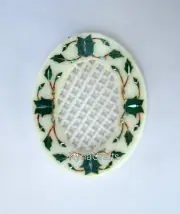 5 x 4 Inches Marble Soap Dish Malachite Stone Inlay Work Bathroom Accessories