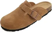 [Dumalum] Clogs for Women Men Suede Clogs Adjustable Buckle Slip-on Cork Footbed Mules Clogs Antislip Sole Slippers Unisex