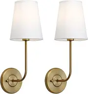 Buyee Set of 2 Industrial Wall Sconce with Flared Funnel White Fabric Shade Wall Light Fixture Nightstand Lamp for Bedroom Living Room