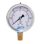 Pressure Gauge,Glycerin Filled,2-1/2" Dia,0-60 PSI, 1/4 NPT Lower Mount