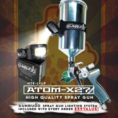 ATOM X27 LVLP Auto Spray Gun W/ Regulator and Nozzle Tip Kits WITH FREE GUNBUDD!