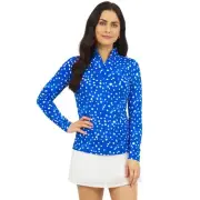 IBKUL Evelyn Mock Neck Top Size Small Long Sleeve Zip Shirt Blue Golf Womens NEW