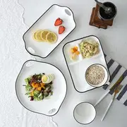 Contrast Trim Ceramic Cup / Bowl / Plate Divided Plate - One Size