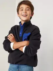 Old Navy Micro Fleece Sweatshirt Boy's Sz XL Navy Blue Mock-Neck Snap-Front- New