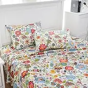 MEISHANG Flower Sheets King Printed BedSheets Ultra Soft 100% Microfiber-Deep Pocket Fitted Sheet+Flat Sheet+Pillowcases-4 Pieces Spring Multi Floral King