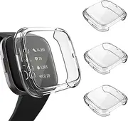 3 Pack Screen Protector Compatible Fitbit Versa 2 Case, GHIJKL Ultra-Thin Slim Soft TPU Protective Case All-Around Full Cover Bumper Shell for Fitbit Versa 2 Smart Watch, Clear, Clear, Clear