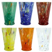 Set of Six 6 Murano Glass Drinking Tumbler Millefiori 11cm Red White Blue