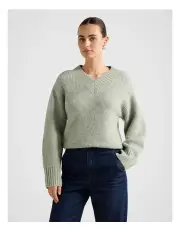 [Forever New] Harri High V Neck Sweater in Green