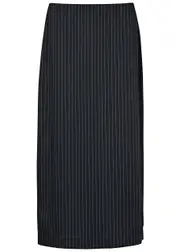 Vince Pinstriped Satin Midi Skirt - Navy - 6 (UK10 / S) 6 (UK10 / S)