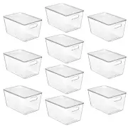 10 Pack Clear Stackable Storage Bins with Lids, Large Plastic Containers with...