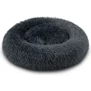 Petzly Dog Cat Calming Bed Warm Soft Plush Round Waterproof 70CM Bed Light Black