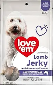 love'em Jerky Treats, Lamb with Rosemary 200g - Natural Meaty Snack with Omega 3 & 6, Supports Skin & Coat Health