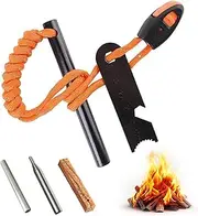 Flint and Steel Fire Starter Kit With Magnesium Rods, Paracord Handle, Pine Starter, Folding Blowtorch - 5-in-1 Survival Kit for Camping