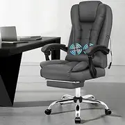 ALFORDSON Office Chair with 2-Point Massage, Ergonomic Computer Chair with Footrest Executive Leather Home Desk Chair High Back Recliner Chair, Grey
