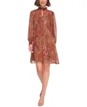 Tommy Hilfiger Women's Paisley Printed Chiffon Dress (Bittersweet, 2)