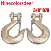 2Pcs 3/8" G70 Heavy Duty Forged Steel Clevis Slip Hook w/Safety Latch
