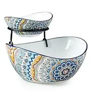 YHOSSEUN Chip and Dip Serving Set, 2 Tierd Serving Bowl Set Ceramic Chip and Dip Bowls with Stand, Serving Dishes for Entertaining Appetizer Serving Food Display Stand for Parties