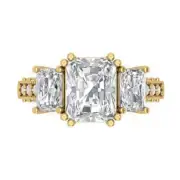 14K Yellow Gold 3-Stone Anniversary Ring, 4.27 ct Emerald Cut Simulated Diamond