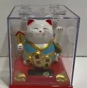 Solar Powered Maneki Neko Welcoming Lucky Hands Waving Fortune Cat In Blue3.25”