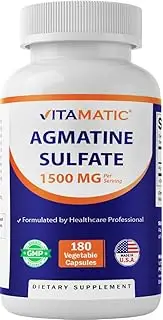 Vitamatic Agmatine Sulfate 1500mg Per Serving - 180 Veg Capsules - Made in The USA - Non-GMO & Gluten Free