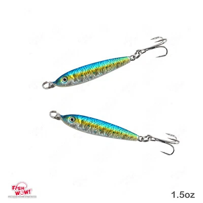 2pcs Blue Sardine Fish WOW! 1.5oz Mega Metal Live Bait Jig luna Lure Treble Hook